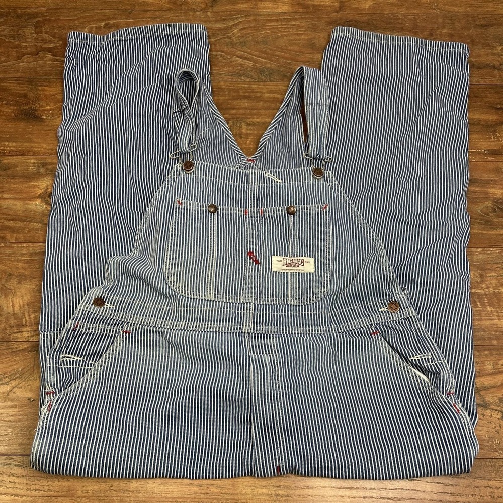 Vintage Big Mac Railroad Hickory Striped Overalls 40x26 USA Union Square Bak